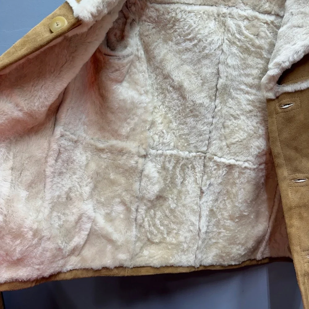Orvis USA Leather Ranch Coat L Sherpa Lined Western Jacket Camel Mens - Picture 7 of 12